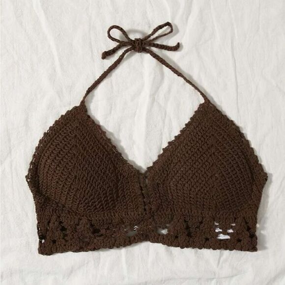 SHEIN Tops - Brown knit halter top with laced back